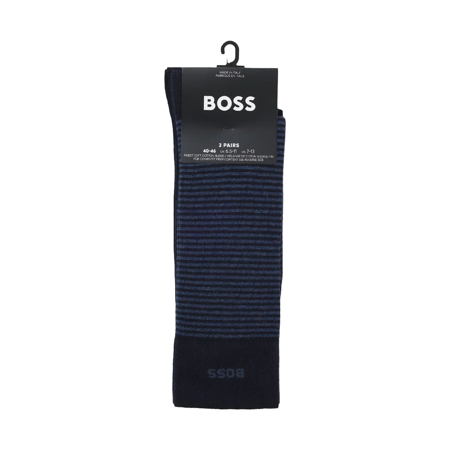 Dark Blue-Black - Side - Boss Mens Stripe Socks (Pack of 2)