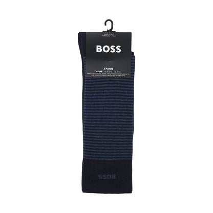 Dark Blue-Black - Side - Boss Mens Stripe Socks (Pack of 2)