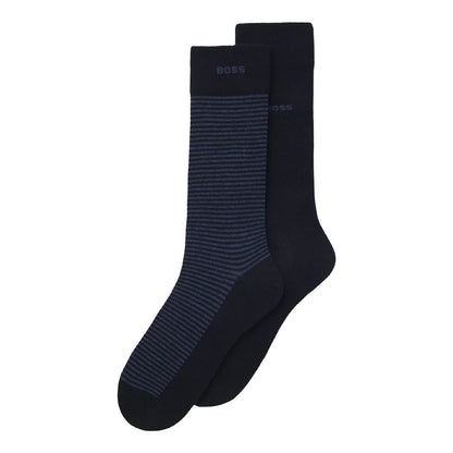 Dark Blue-Black - Front - Boss Mens Stripe Socks (Pack of 2)