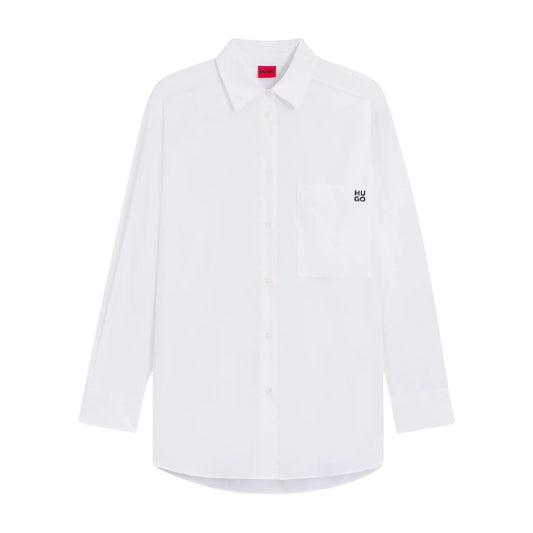 White - Front - Hugo Womens-Ladies Oversized Blouse