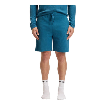 Blue - Side - Boss Mens Waffle Pyjama Shorts