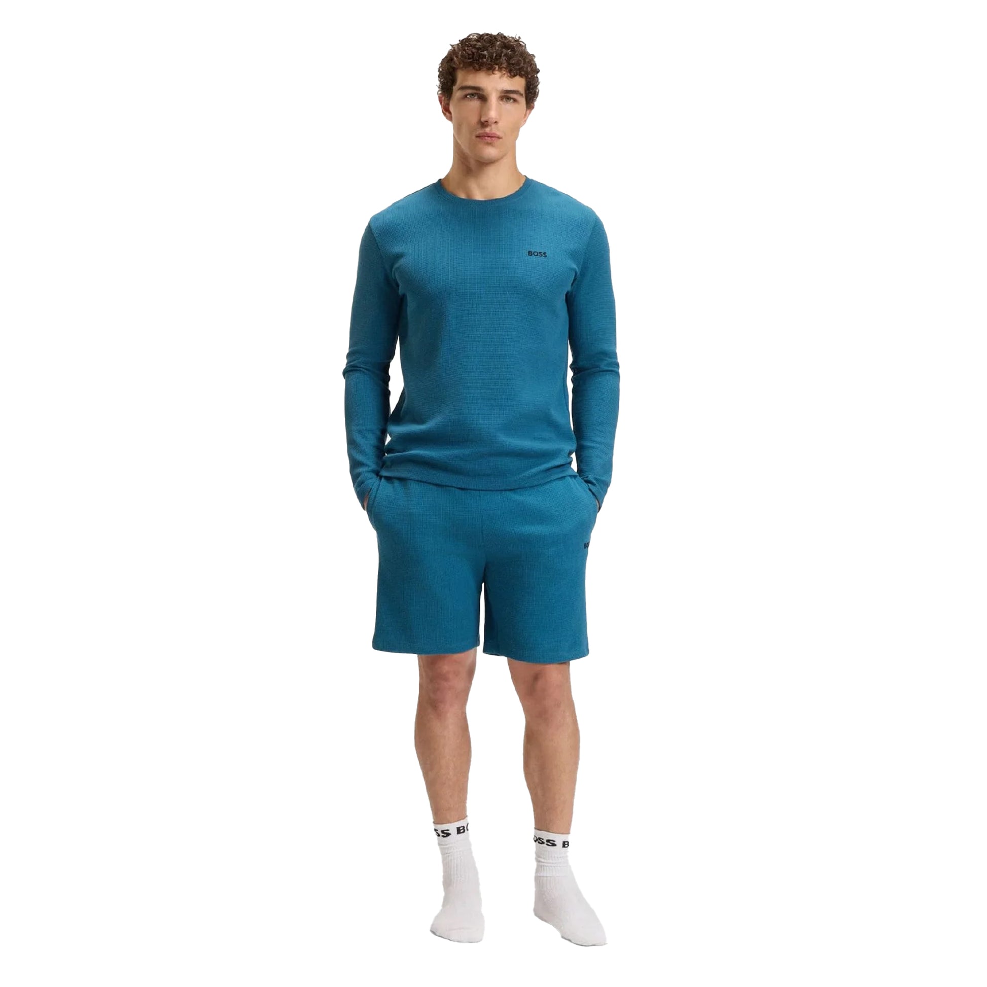 Blue - Lifestyle - Boss Mens Waffle Pyjama Shorts