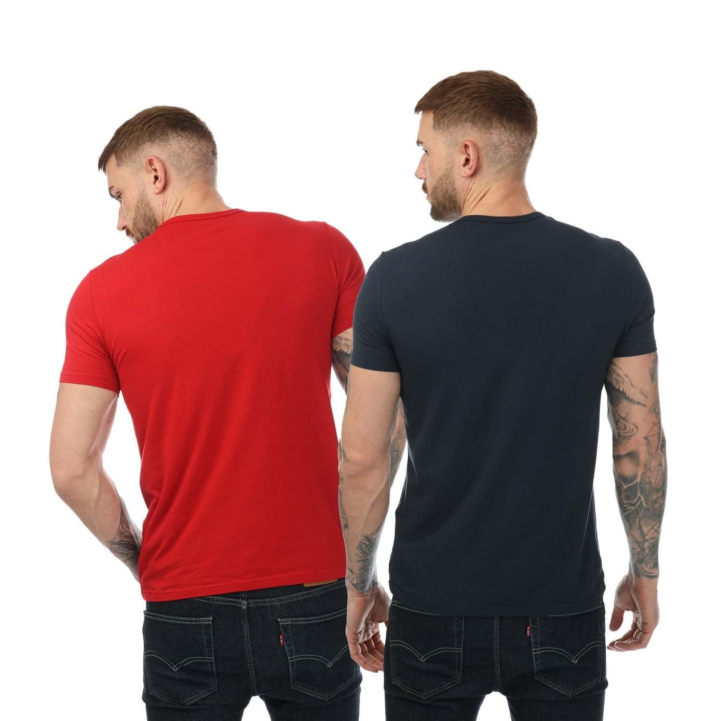 Navy-Red - Back - Emporio Armani Mens Crew Neck T-Shirt (Pack of 2)