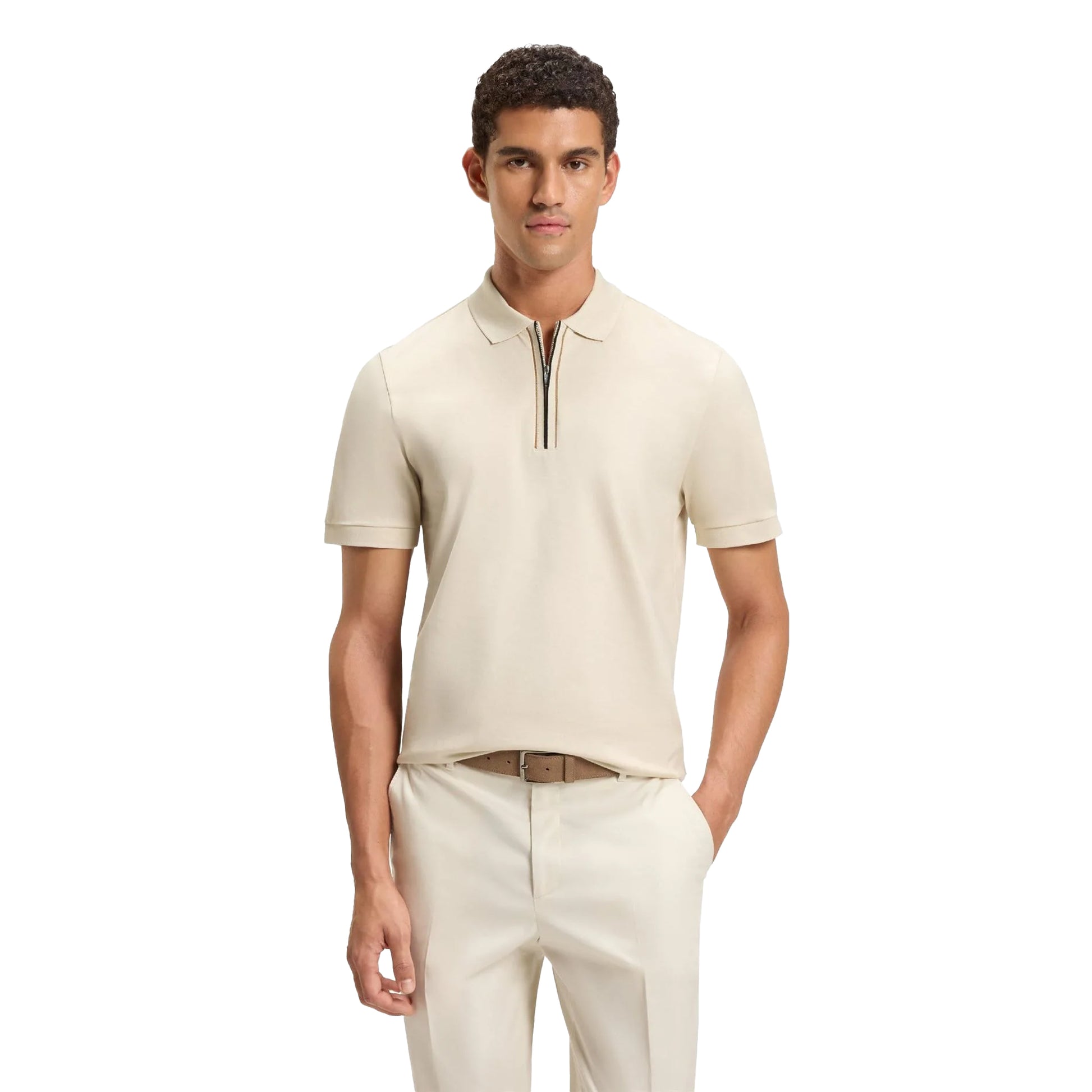 White - Side - Boss Mens H-Paras 65 Quarter Zip Polo Shirt