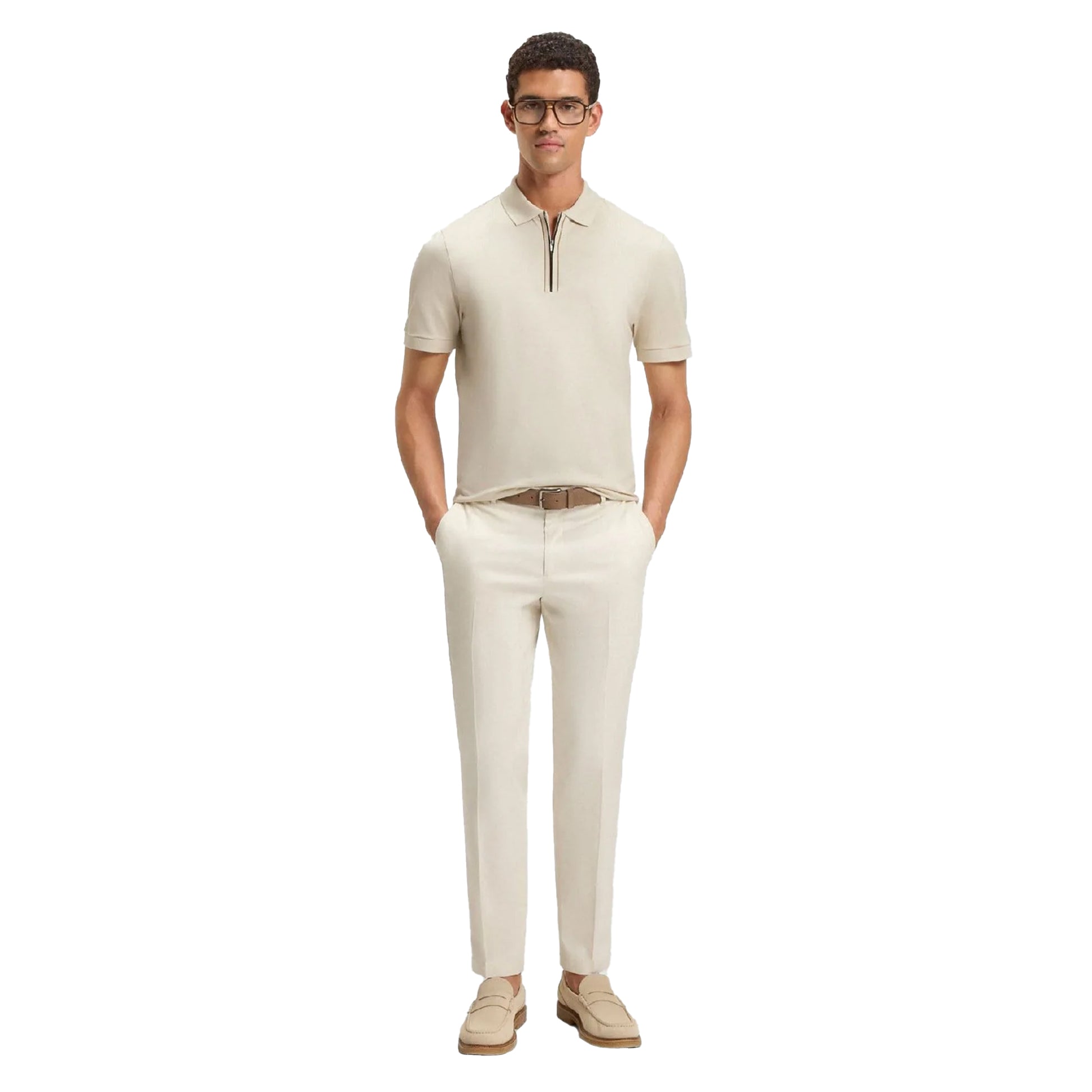 White - Lifestyle - Boss Mens H-Paras 65 Quarter Zip Polo Shirt