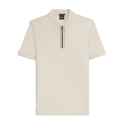 White - Front - Boss Mens H-Paras 65 Quarter Zip Polo Shirt