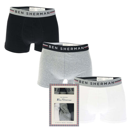 Black-Grey-White - Front - Ben Sherman Mens Roman Boxer Shorts (Pack of 3)