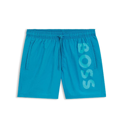 Turquoise - Front - Boss Mens Logo Printed Swim Shorts