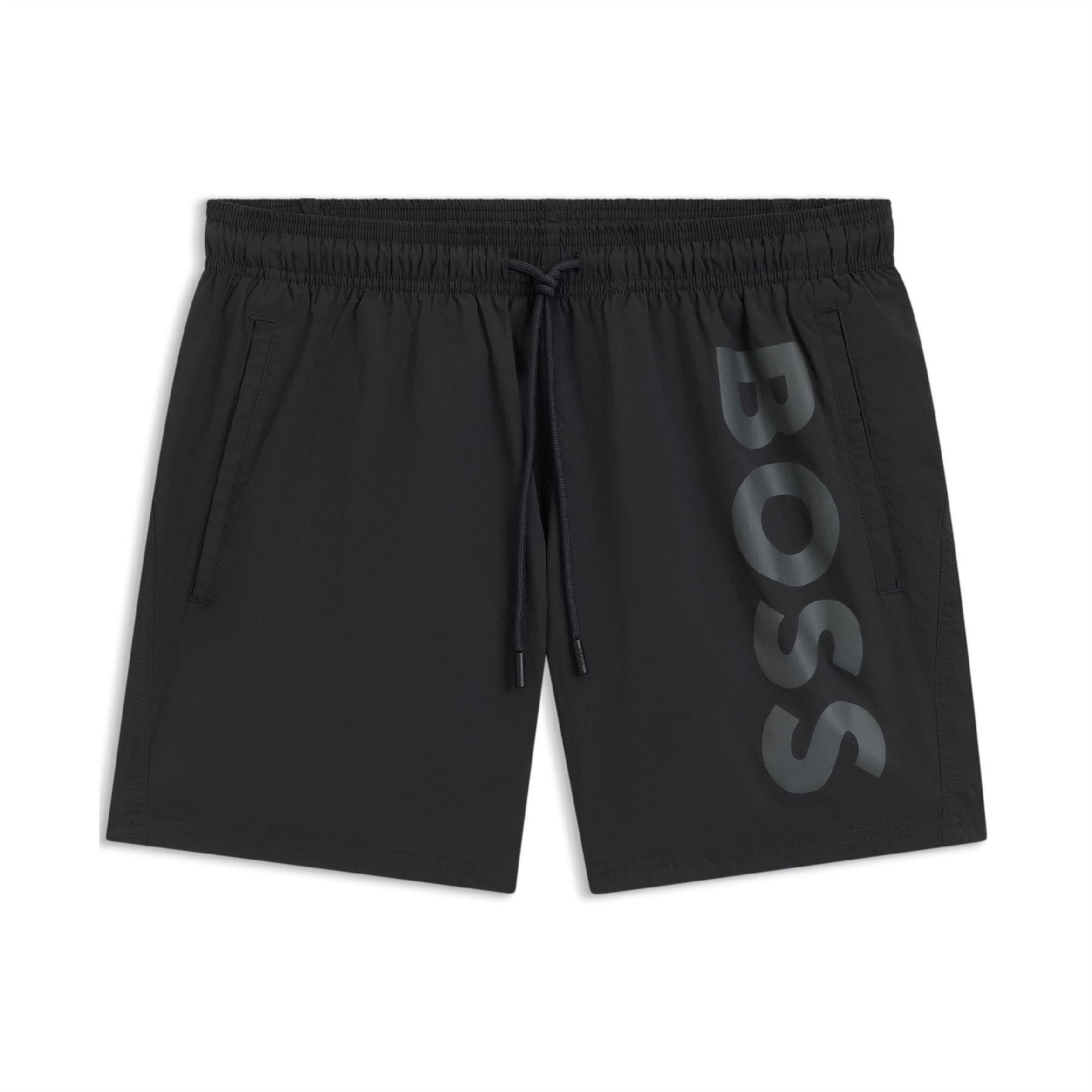 Grey - Front - Boss Mens Logo Printed Swim Shorts