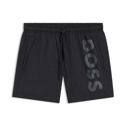 Grey - Front - Boss Mens Logo Printed Swim Shorts