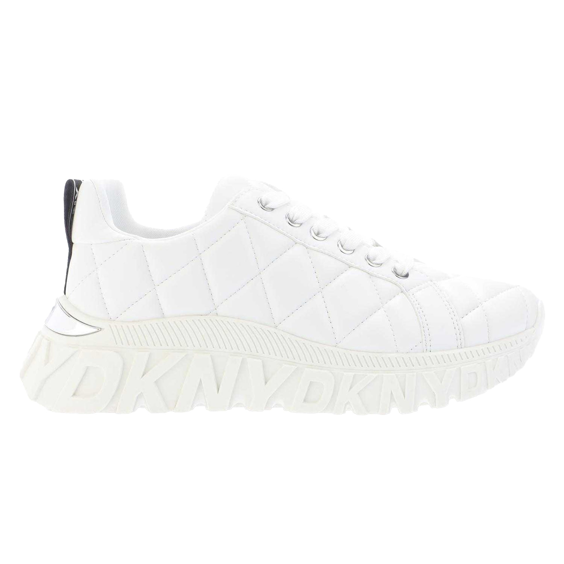 White - Front - DKNY Womens-Ladies Lathen Lace Up Trainers