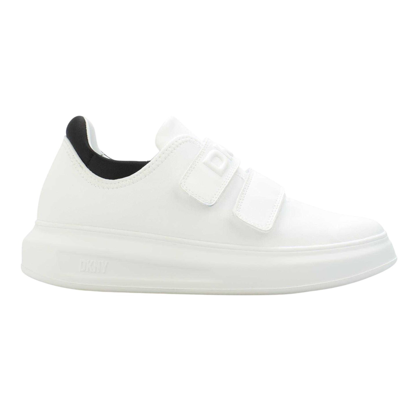 White-Black - Front - DKNY Womens-Ladies Jamiah Leather Hook and Loop Trainers