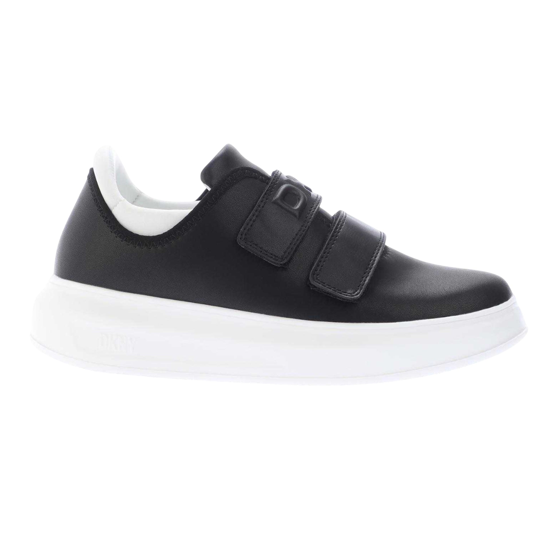 Black - Front - DKNY Womens-Ladies Jamiah Leather Hook and Loop Trainers