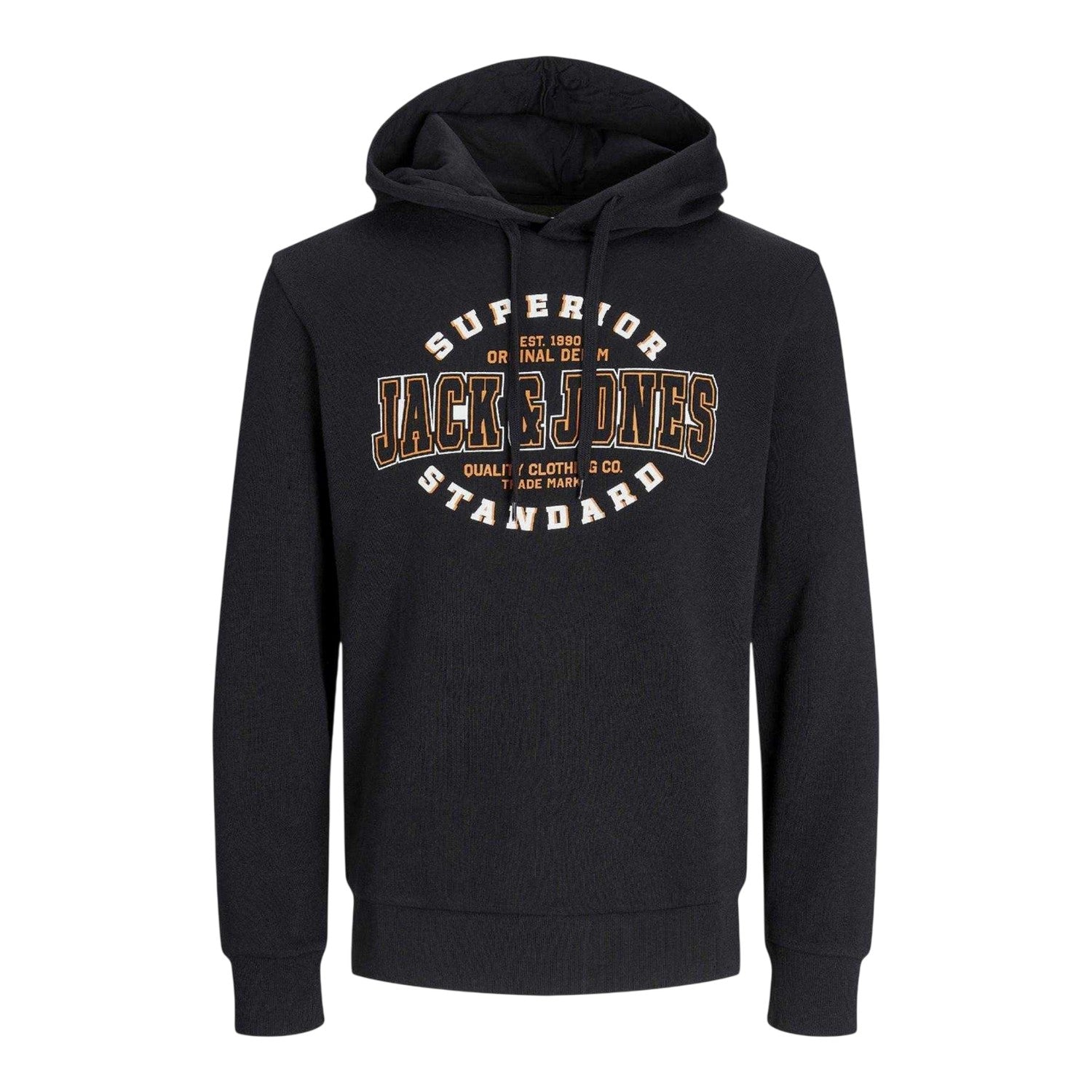 Black - Front - Jack And Jones Mens Logo Hoodie