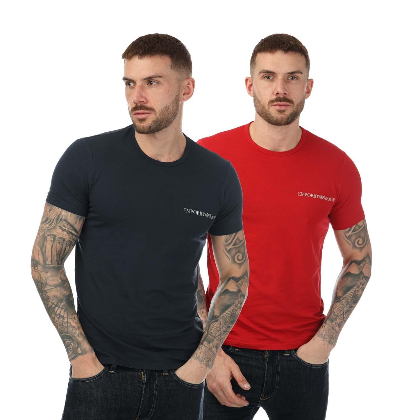Navy-Red - Front - Emporio Armani Mens Crew Neck T-Shirt (Pack of 2)