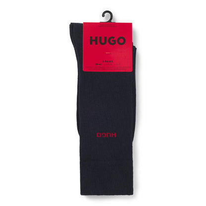 Dark Blue - Side - Hugo Mens Logo Socks (Pack of 2)