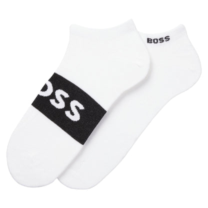 White - Front - Boss Mens Logo Ankle Socks (Pack of 2)