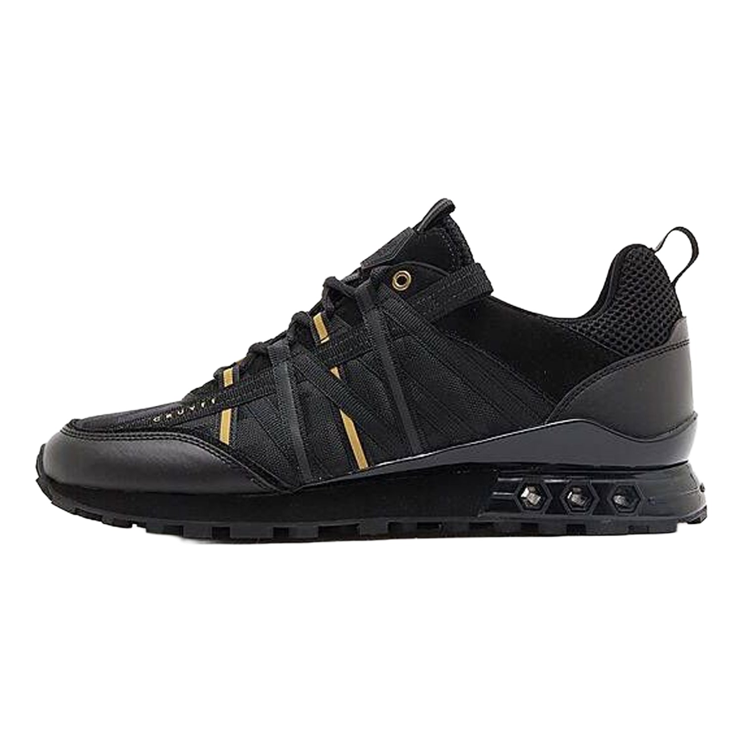 Black-Gold - Back - Cruyff Mens Fearia Suede Hex-Tech Trainers