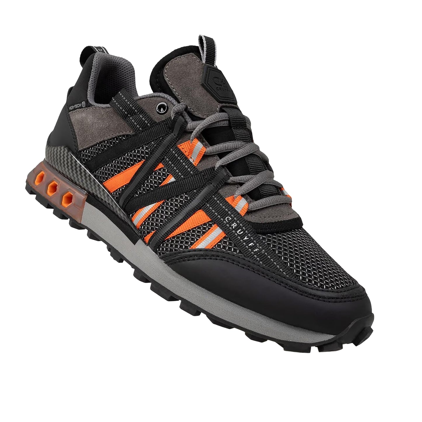 Black-Orange - Back - Cruyff Mens Fearia Suede Hex-Tech Trainers
