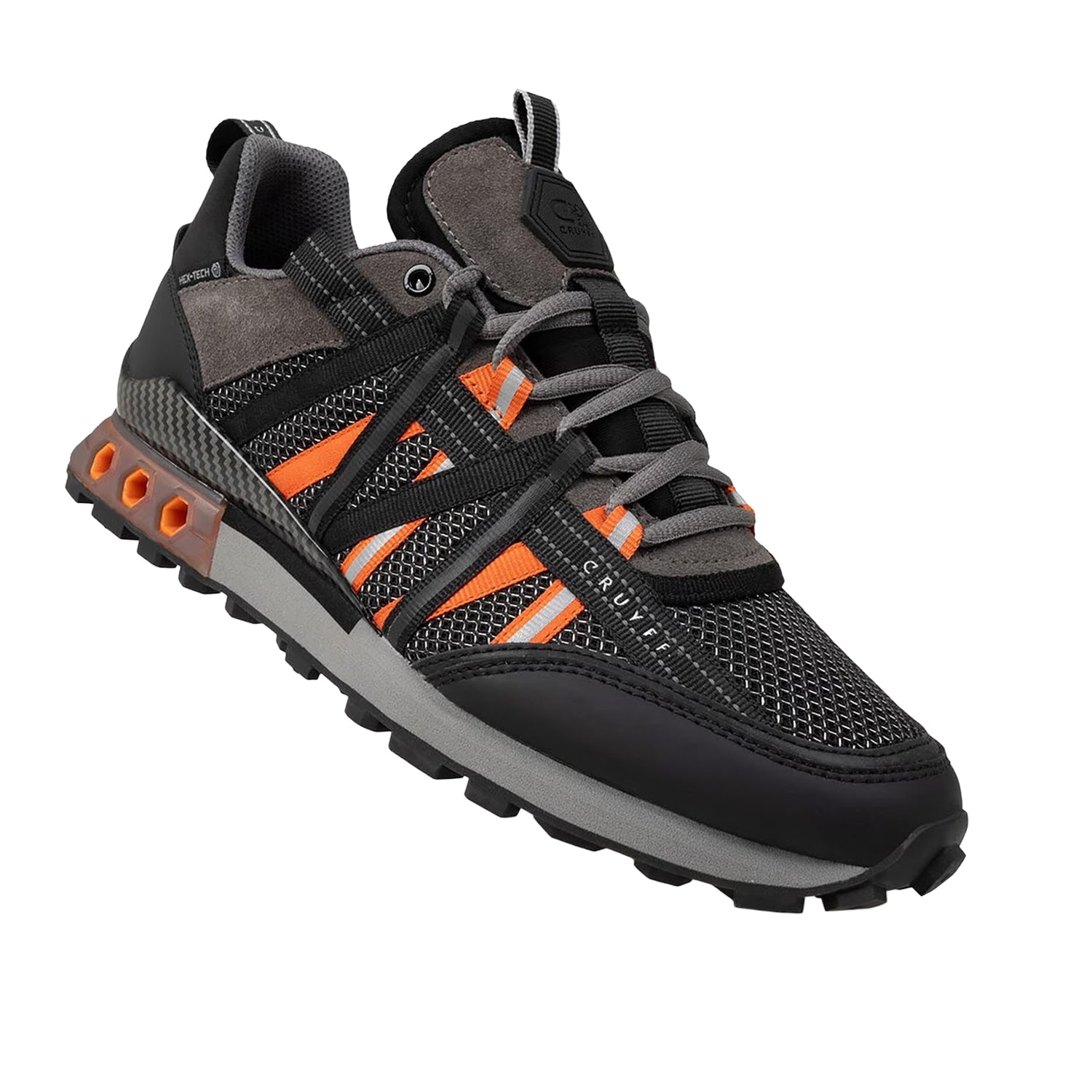 Black-Orange - Back - Cruyff Mens Fearia Suede Hex-Tech Trainers