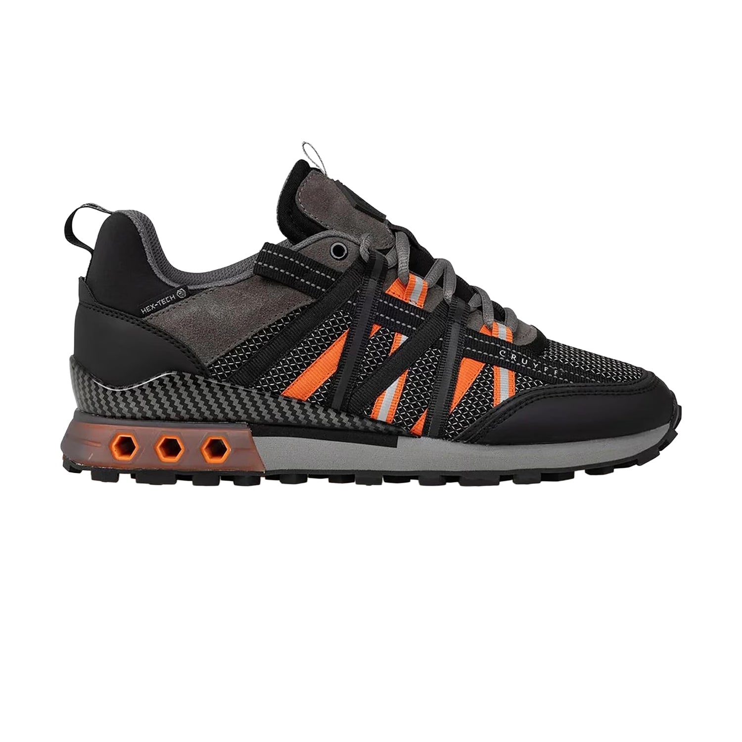 Black-Orange - Side - Cruyff Mens Fearia Suede Hex-Tech Trainers