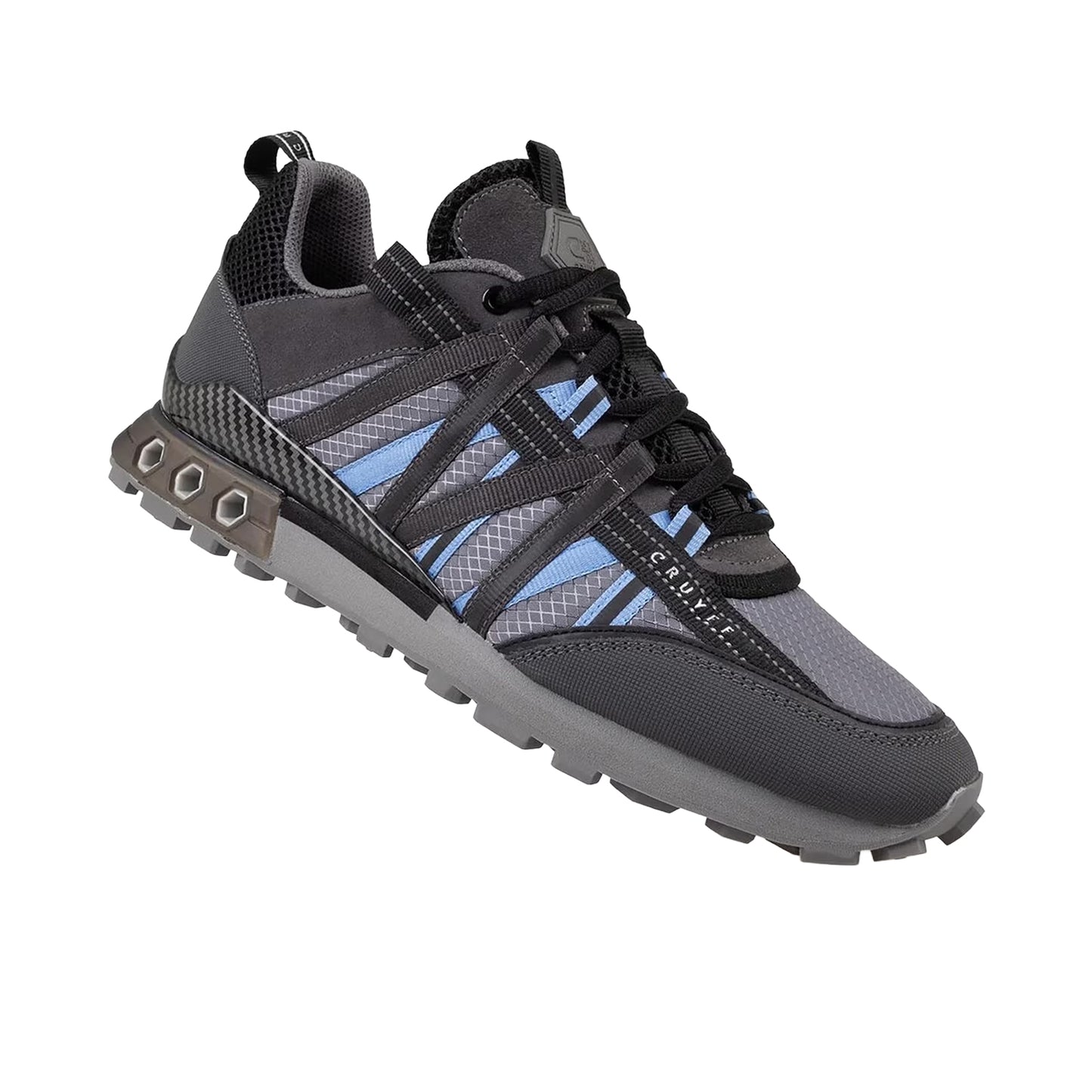 Grey-Blue - Side - Cruyff Mens Fearia Suede Hex-Tech Trainers