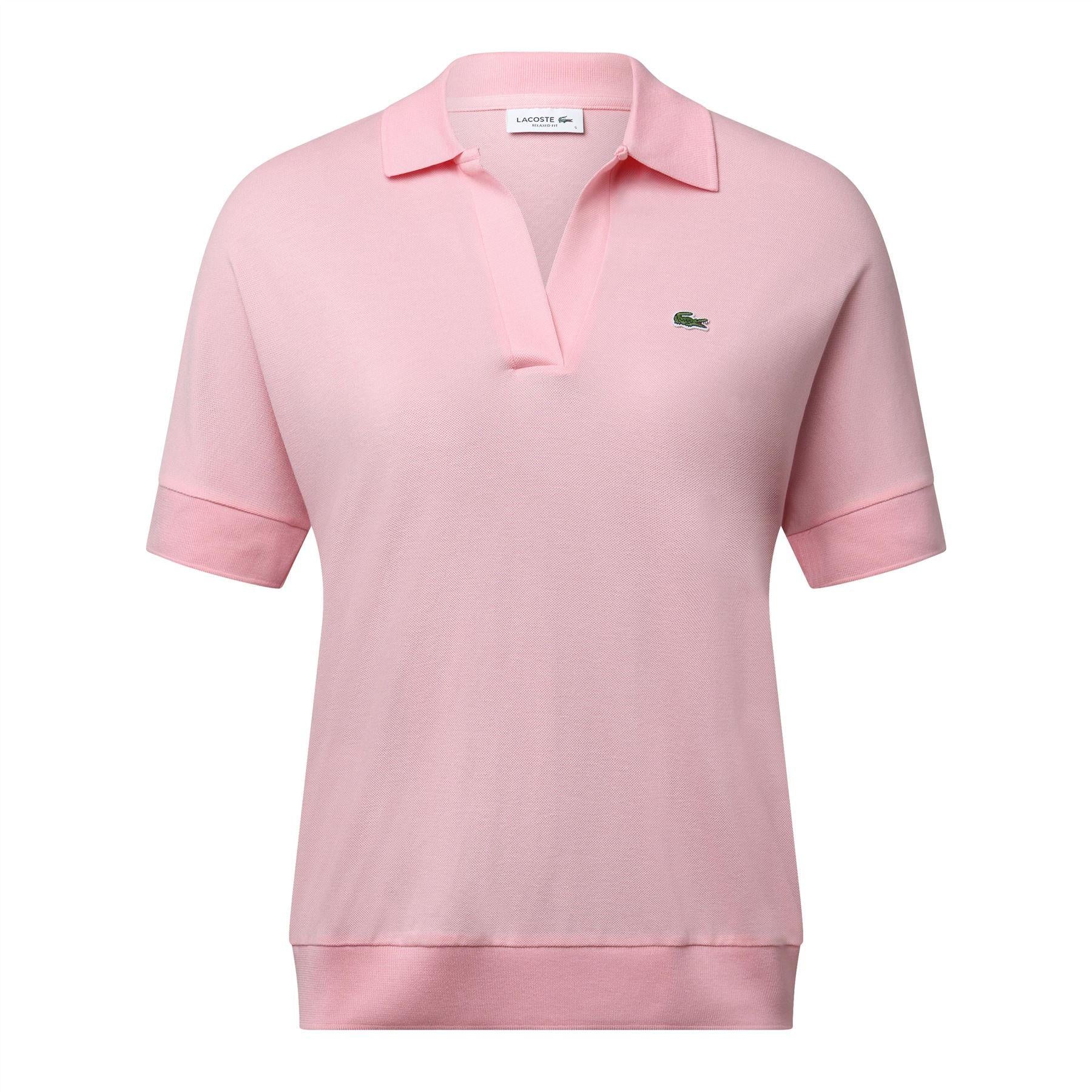Pink - Front - Lacoste Womens-Ladies Loose Fit Polo Shirt