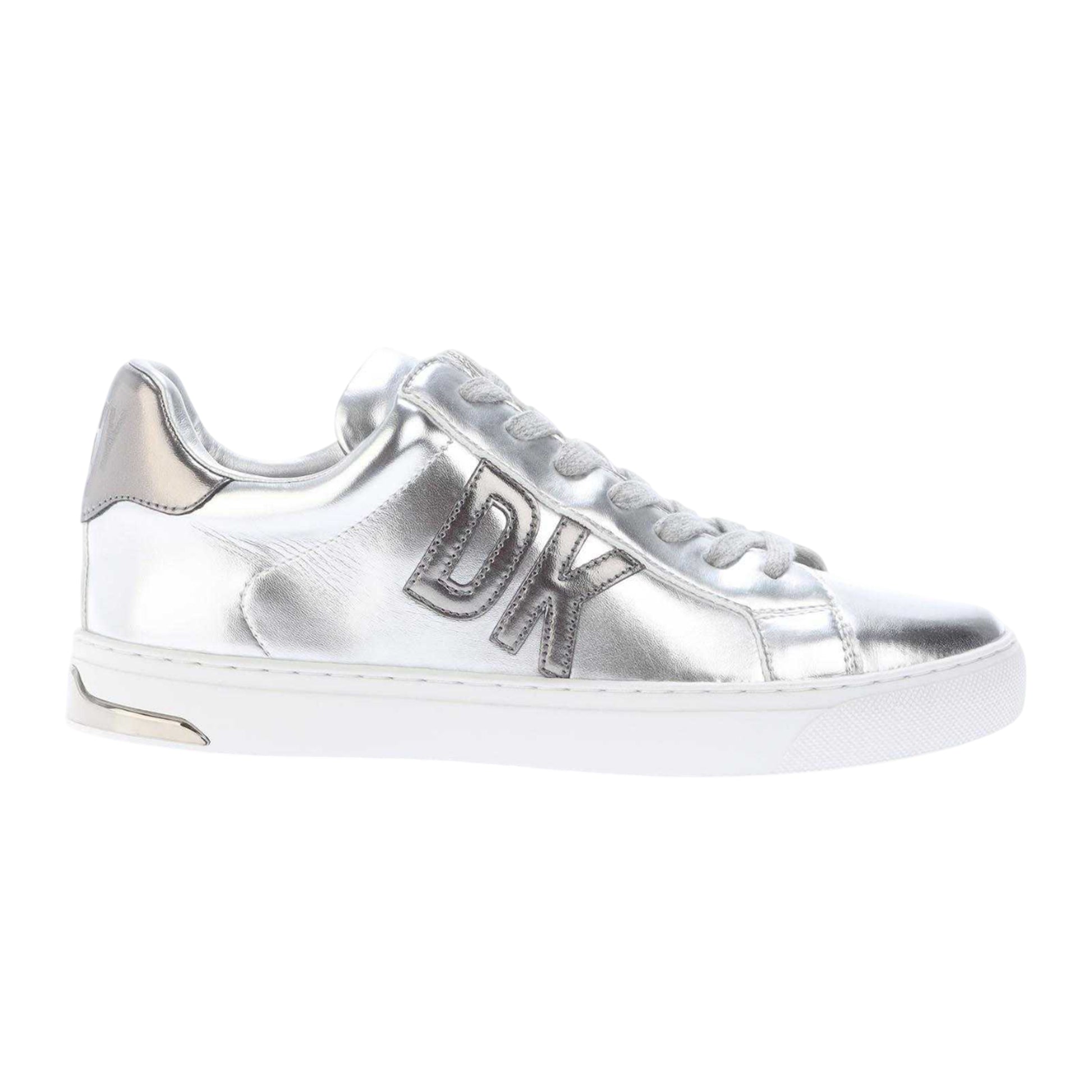 Silver - Front - DKNY Womens-Ladies Abeni Leather Lace Up Trainers