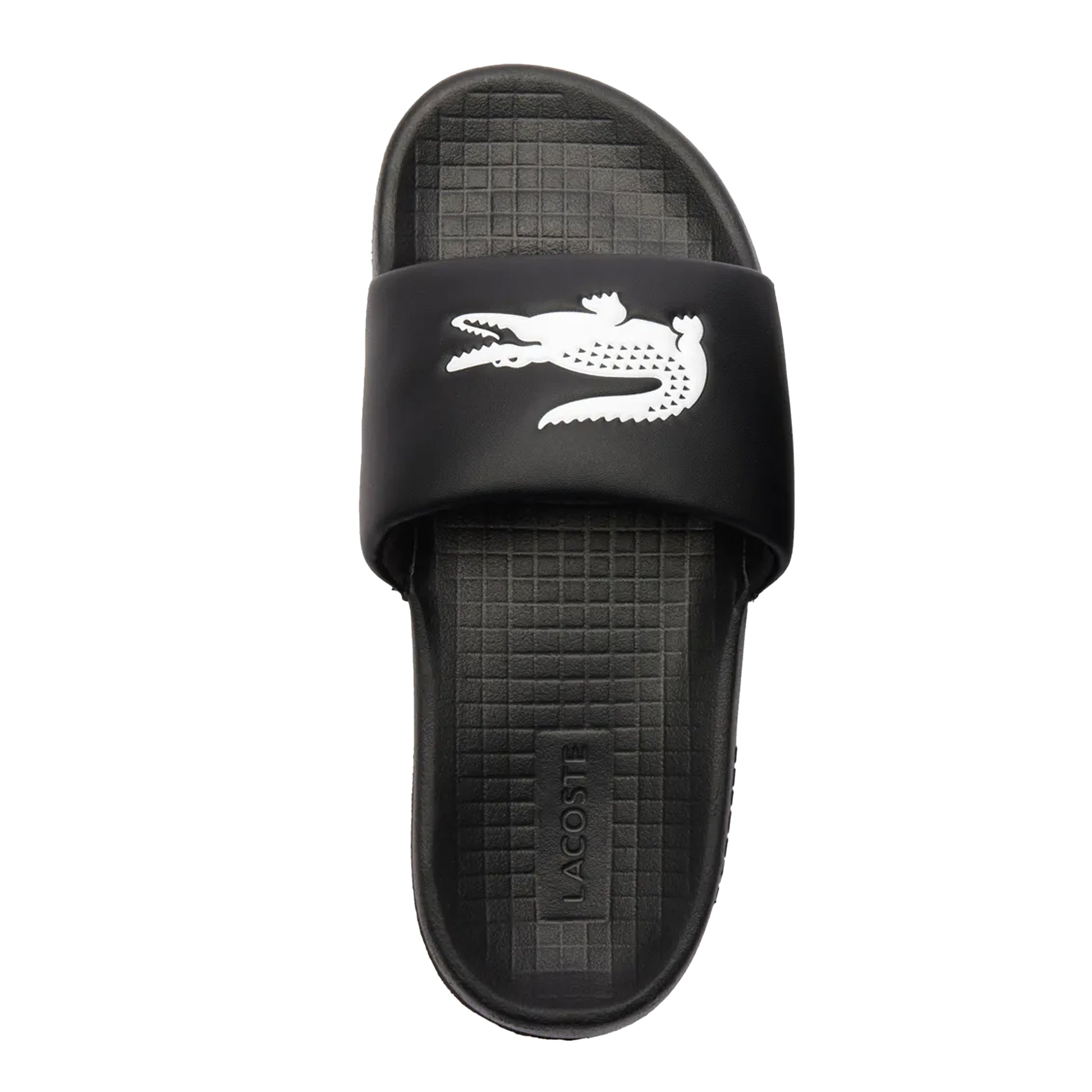 Black-White - Side - Lacoste Childrens-Kids Serve 1.0 Synthetic Sliders