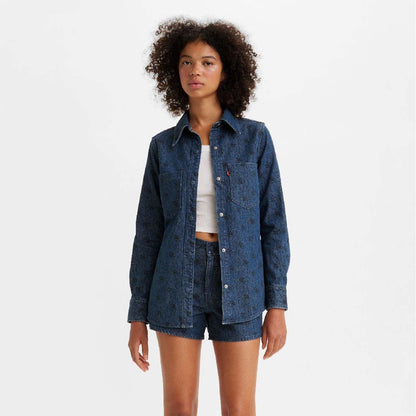 Blue-Black - Side - Levis Womens-Ladies Wellthread Petal Long-Sleeved Shirt