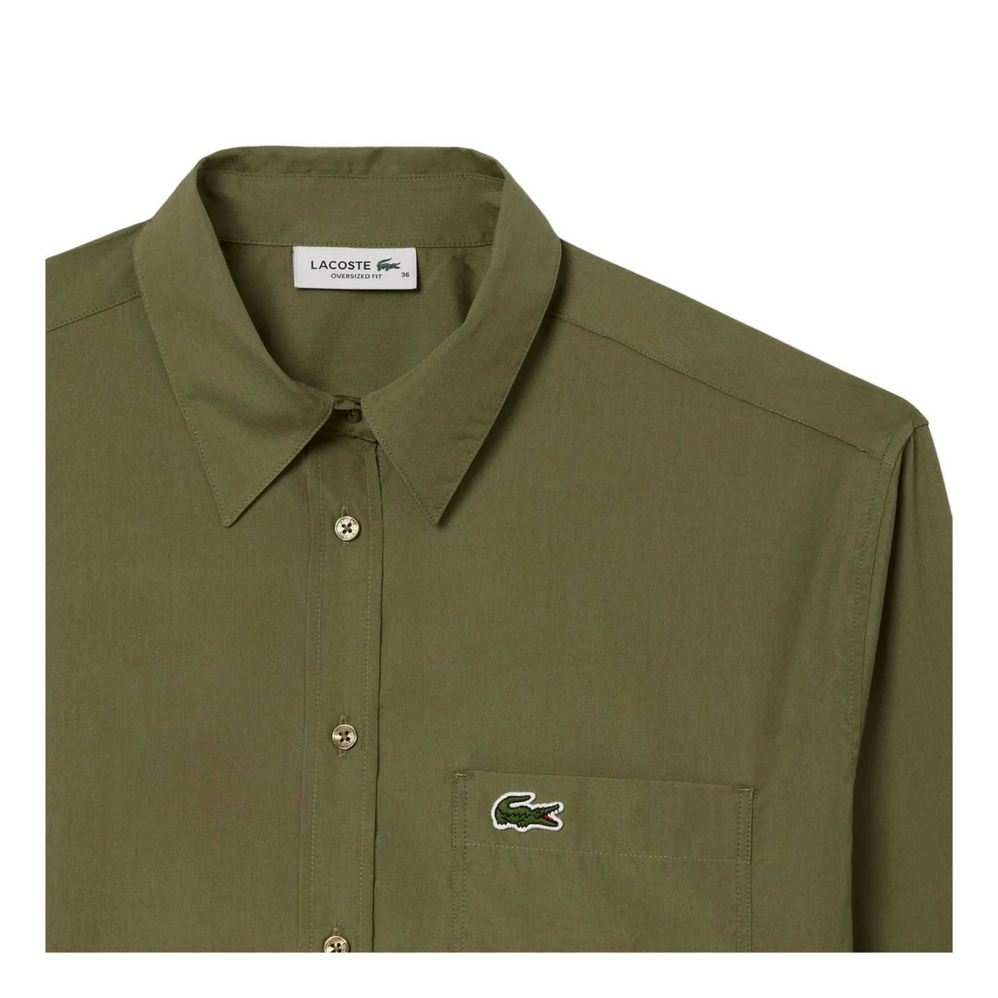 Khaki Green - Back - Lacoste Womens-Ladies Poplin Oversized Long-Sleeved Shirt