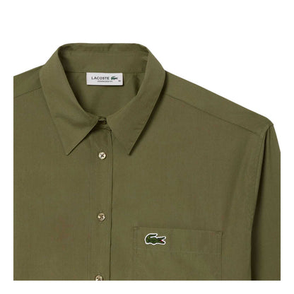 Khaki Green - Back - Lacoste Womens-Ladies Poplin Oversized Long-Sleeved Shirt