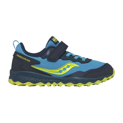 Navy-Yellow - Side - Saucony Childrens-Kids Peregrine 15 Running Trainers