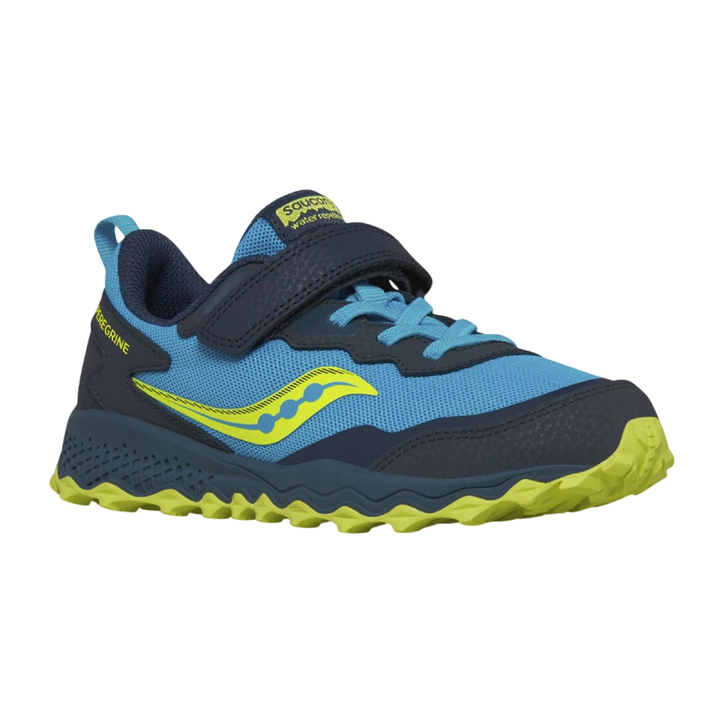 Navy-Yellow - Front - Saucony Childrens-Kids Peregrine 15 Running Trainers