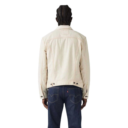 Cream - Back - Levis Mens The Linen+ Denim Trucker Jacket