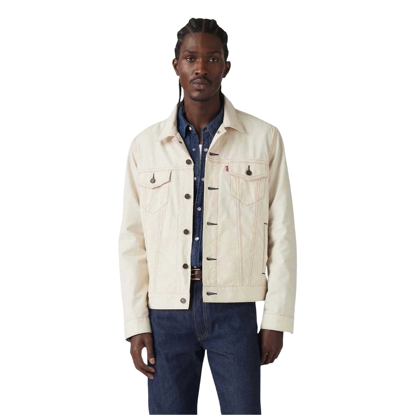 Cream - Side - Levis Mens The Linen+ Denim Trucker Jacket