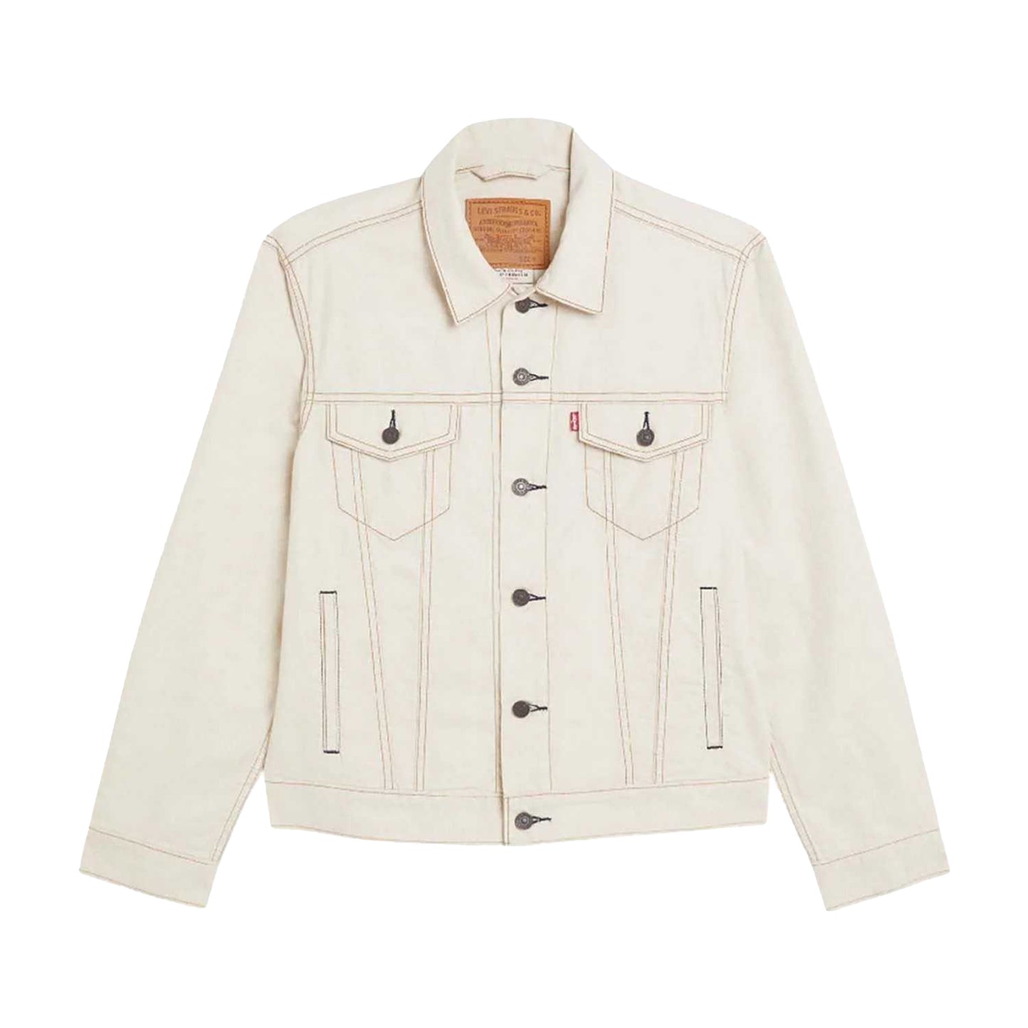 Cream - Front - Levis Mens The Linen+ Denim Trucker Jacket