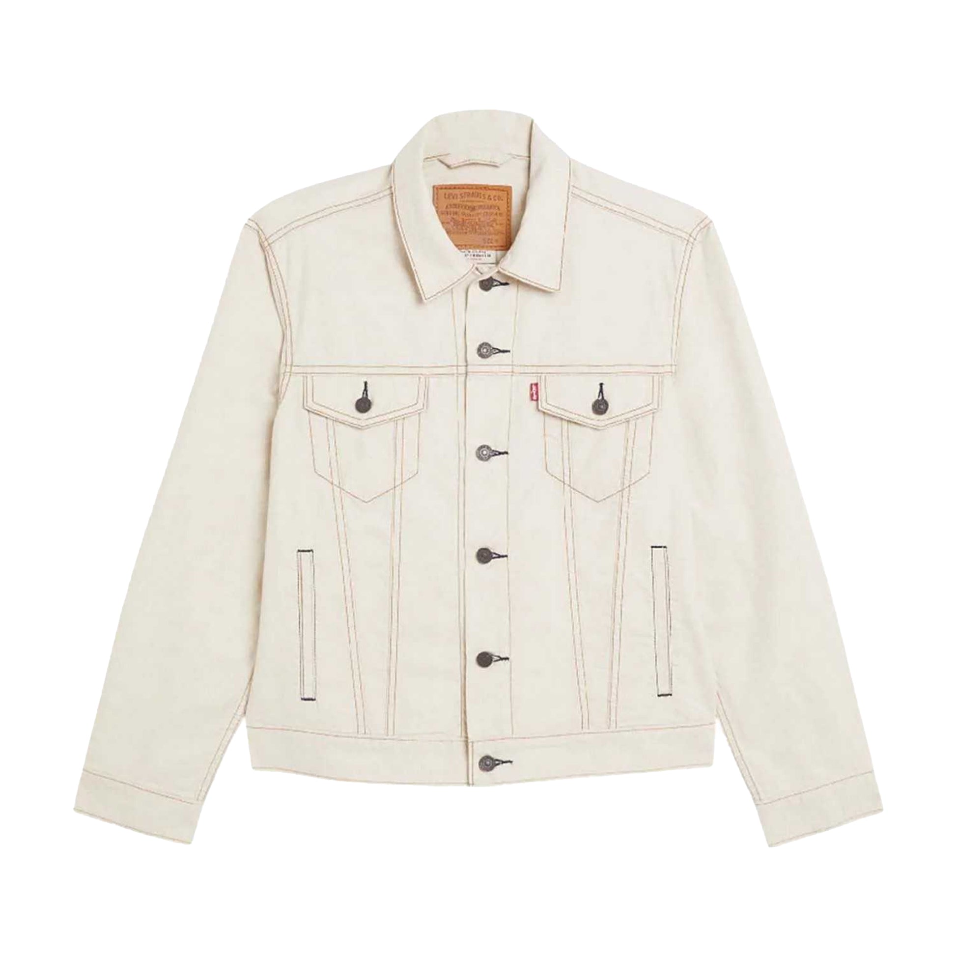 Cream - Front - Levis Mens The Linen+ Denim Trucker Jacket