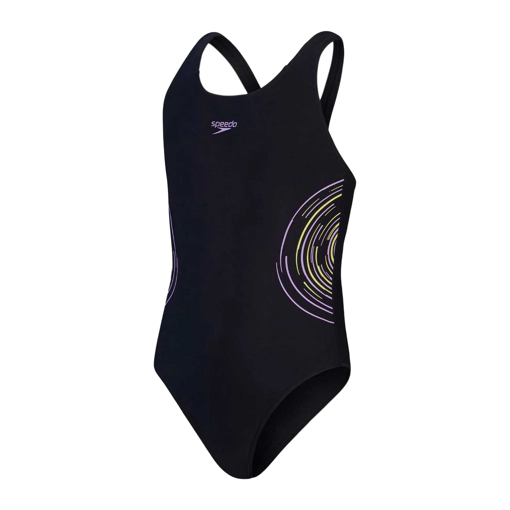 Black-Purple - Front - Speedo Childrens-Kids Muscleback One Piece Swimsuit