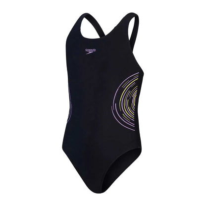 Black-Purple - Front - Speedo Childrens-Kids Muscleback One Piece Swimsuit