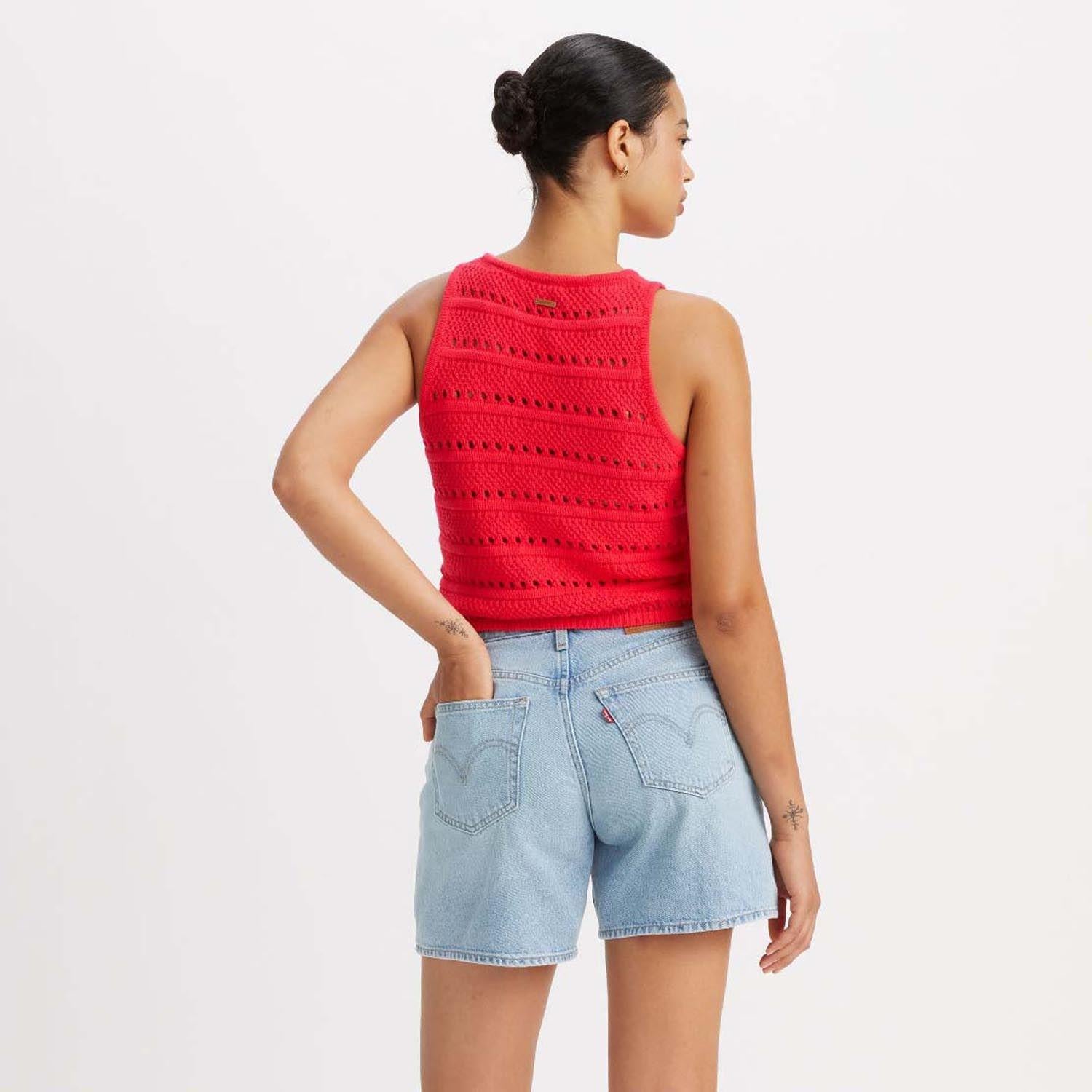 Red - Side - Levis Womens-Ladies Superbloom Crochet Standard Tank Top