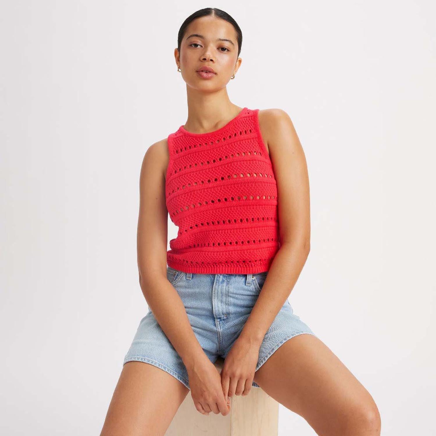 Red - Pack Shot - Levis Womens-Ladies Superbloom Crochet Standard Tank Top