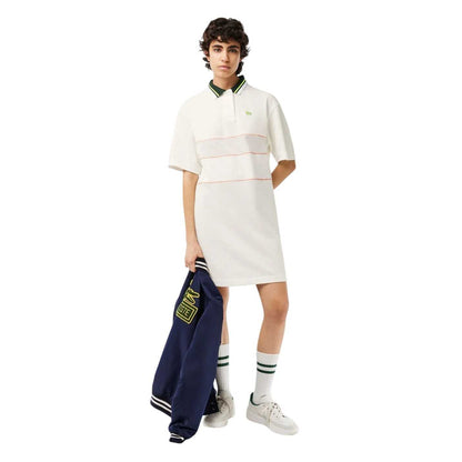 Cream - Side - Lacoste Womens-Ladies French Made Logo Cotton Polo Shirt Dress