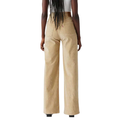 Beige - Back - Levis Womens-Ladies Ribcage Wide Leg Trousers