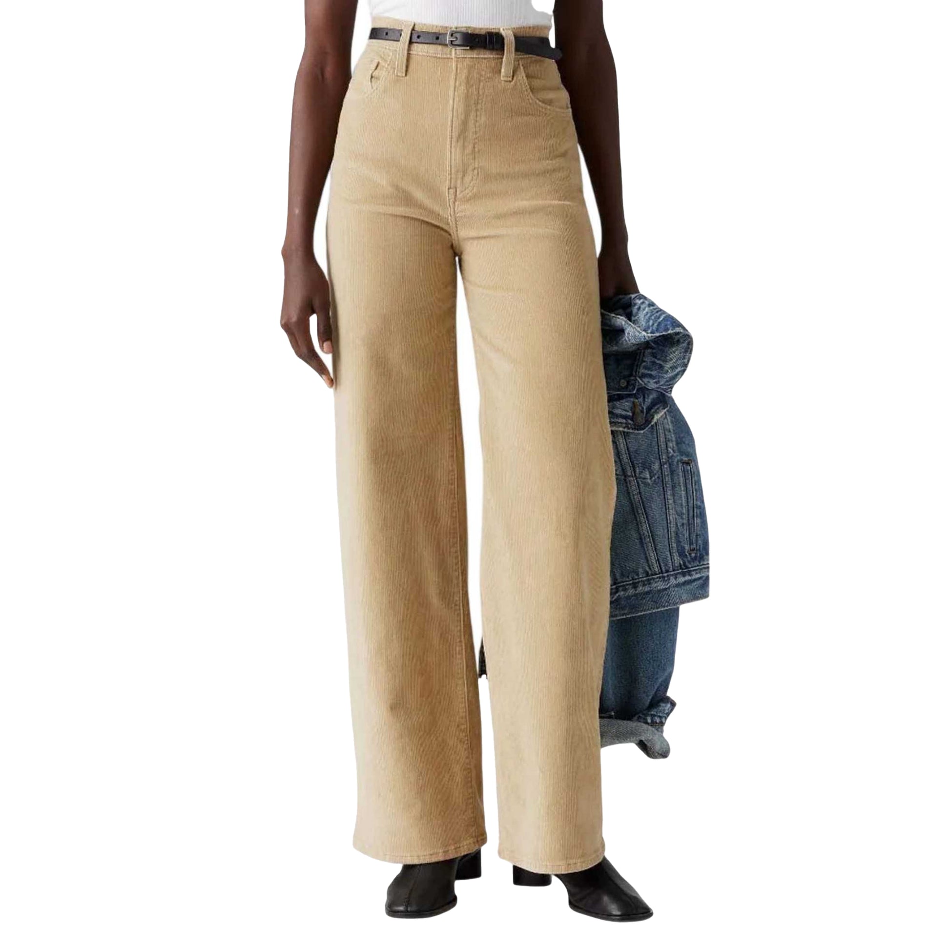 Beige - Side - Levis Womens-Ladies Ribcage Wide Leg Trousers
