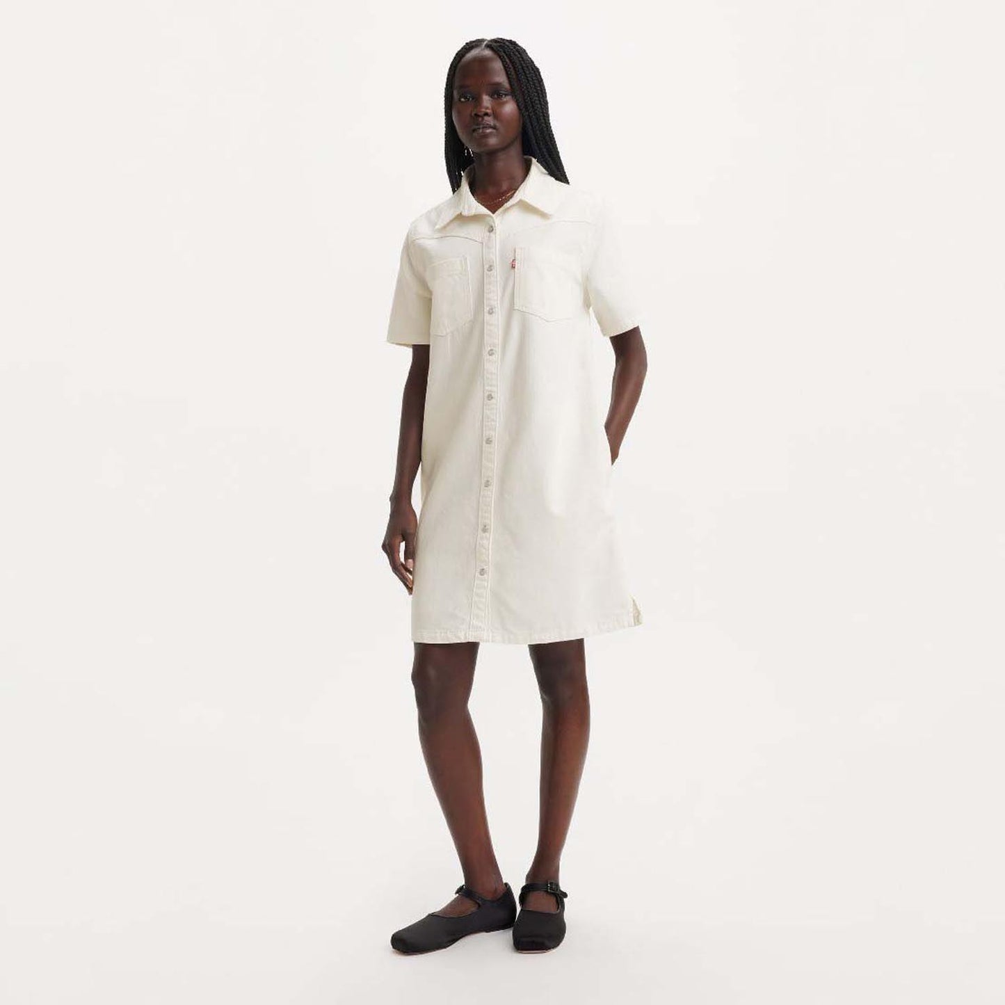 White - Close up - Levis Womens-Ladies Louisa Denim Dress