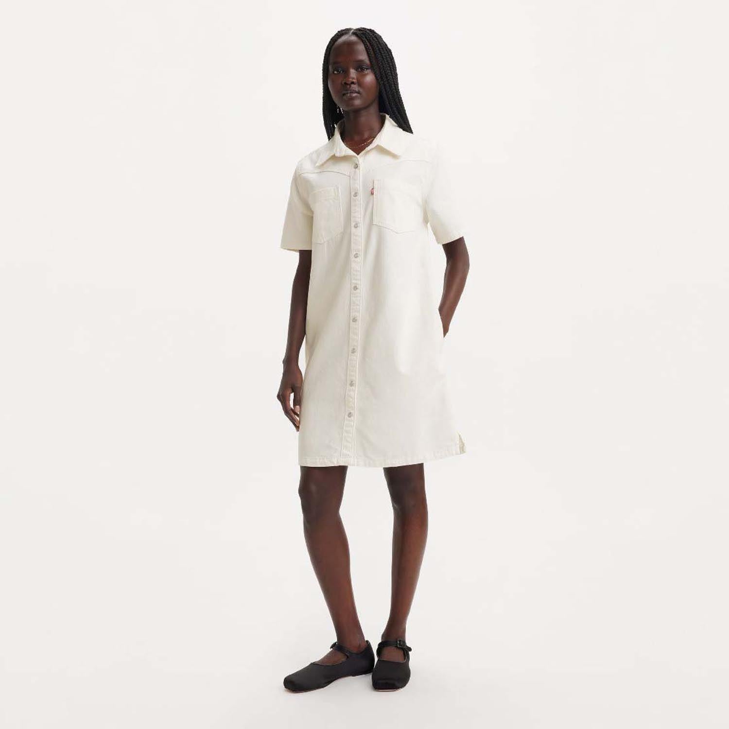 White - Close up - Levis Womens-Ladies Louisa Denim Dress