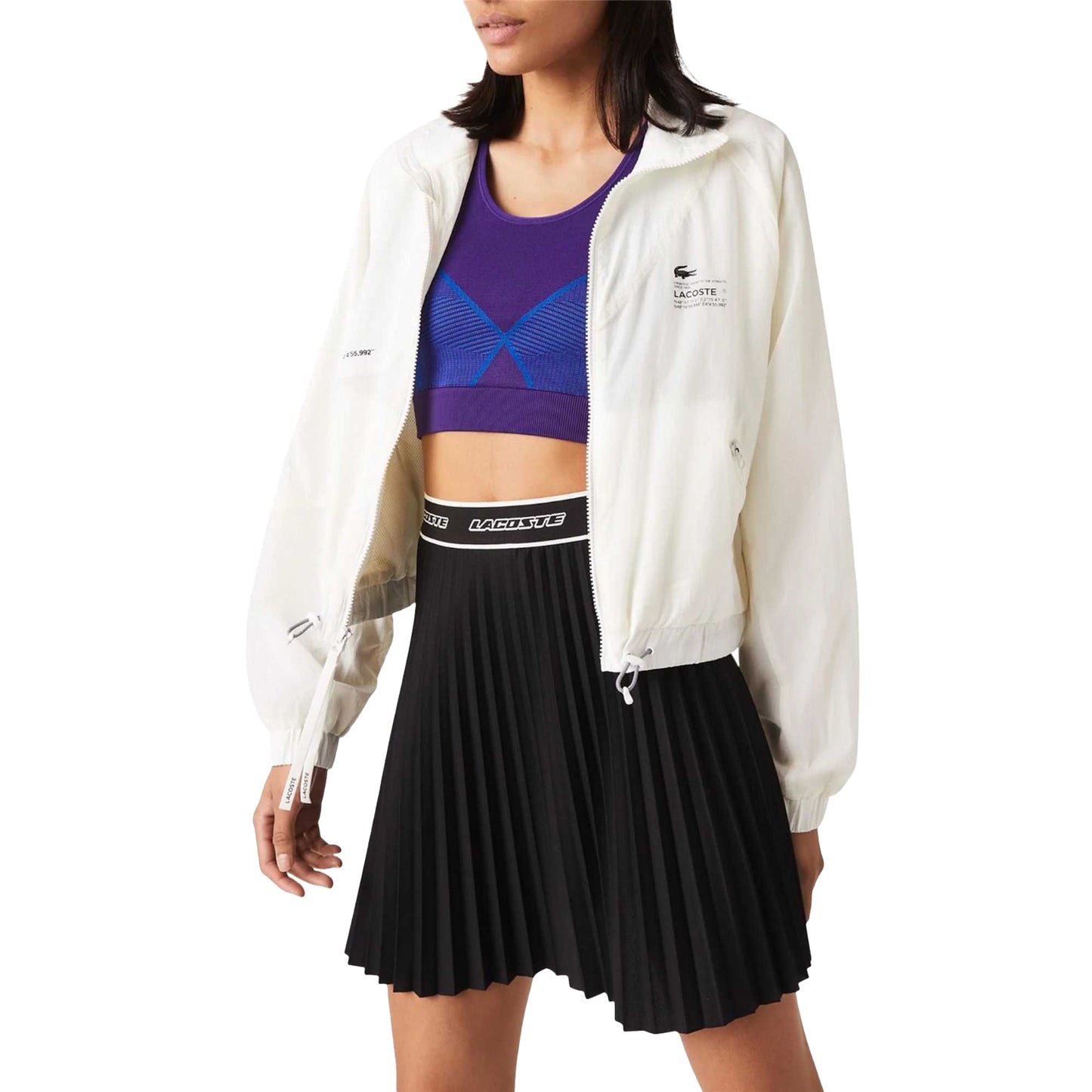 White - Side - Lacoste Womens-Ladies Nylon Mesh Lining Jacket