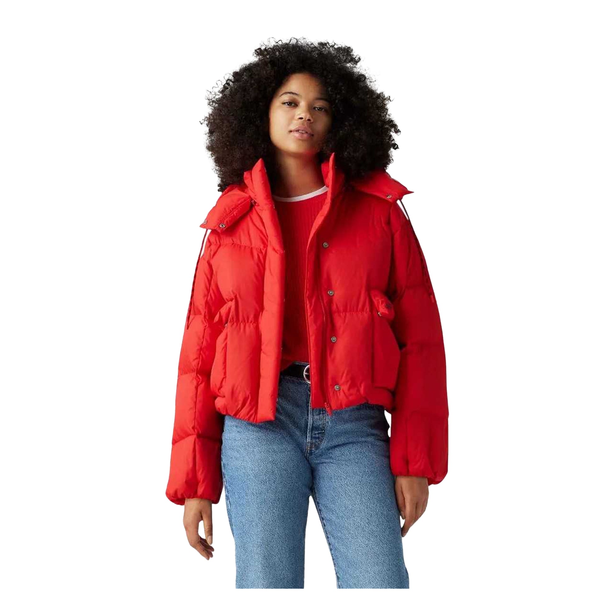 Red - Side - Levis Womens-Ladies Western Short Bubble Puffer Jacket