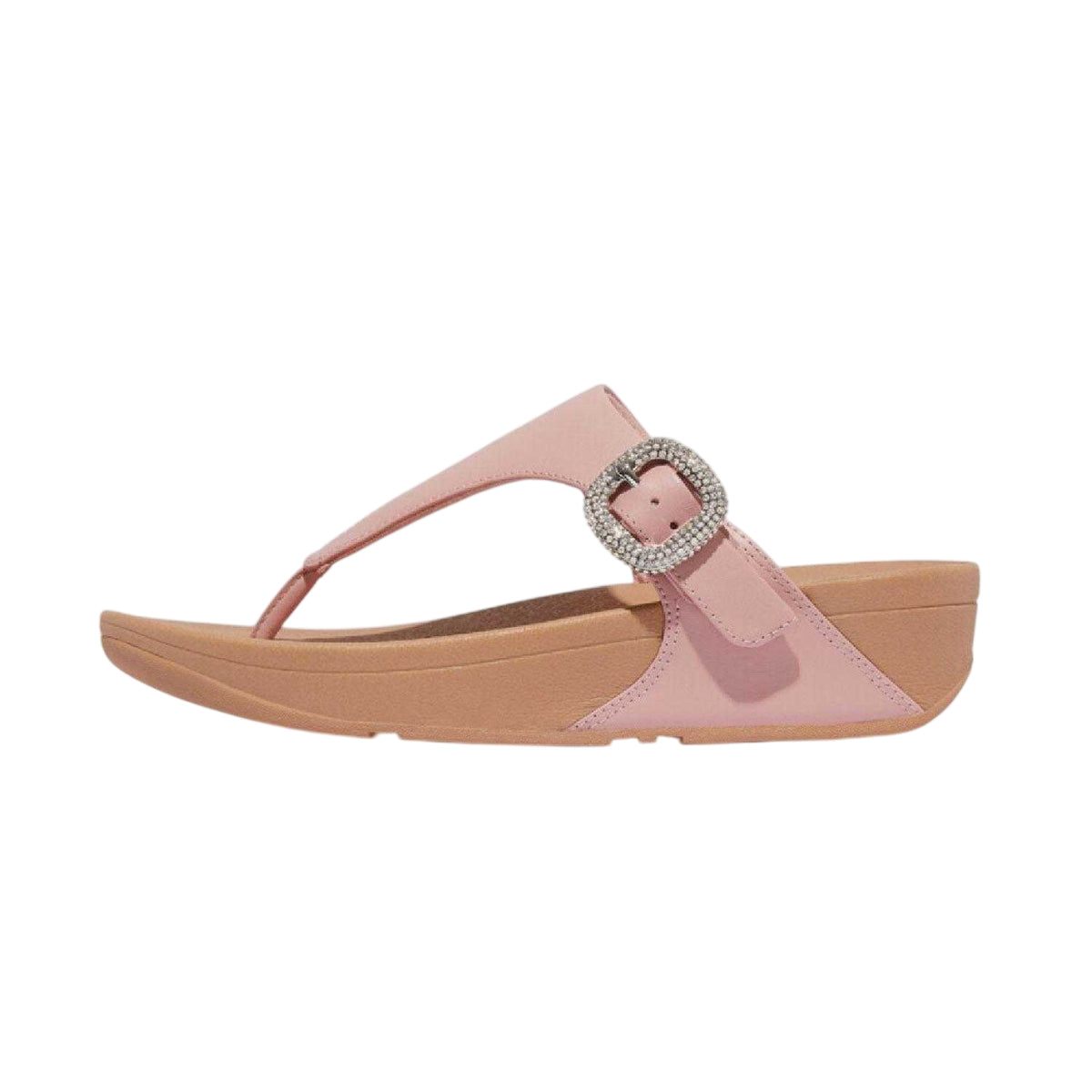 Beige - Back - Fit Flop Womens-Ladies Lulu Crystal Leather Buckle Sandals